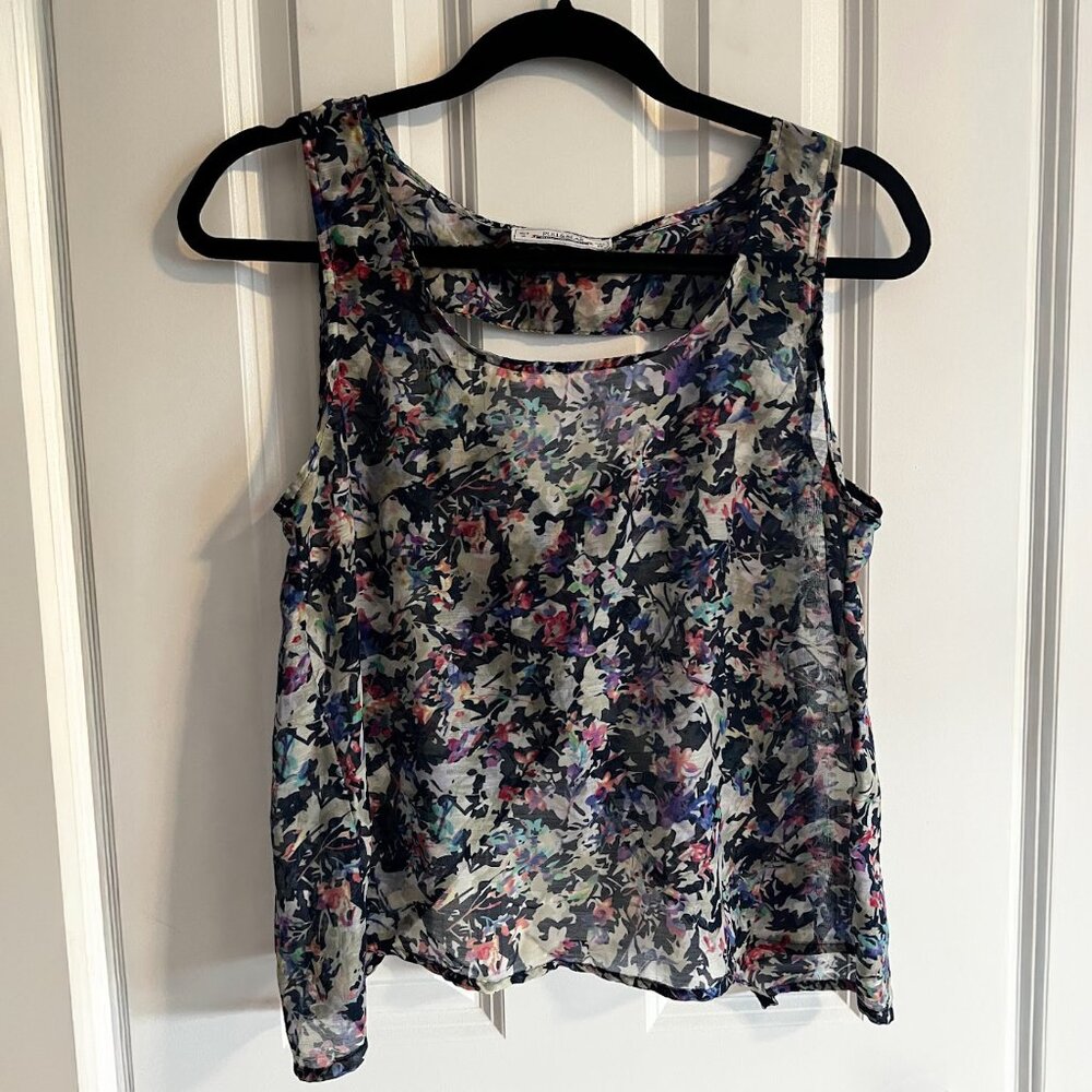 NWOT Pull & Bear Floral Print Flowy Sheer Tank Top, Size Medium